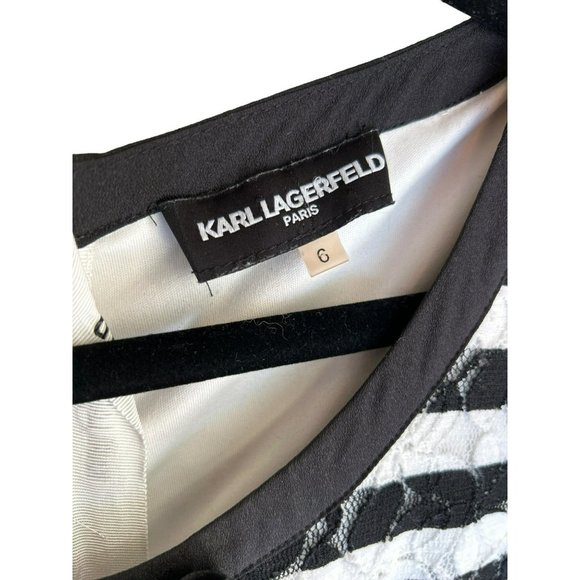Karl Lagerfeld Paris Women's Black White Striped Dress Size 6 Short Sleeve Flora - Picture 4 of 10